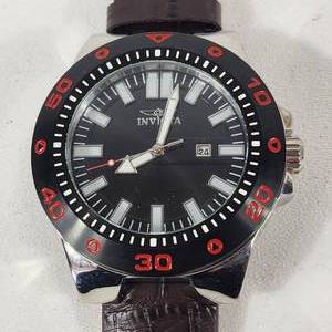 lot 34 image: Mens New INVIKTA Wrist Watch Black Face BlackBrown Band 23481 Japan Movement