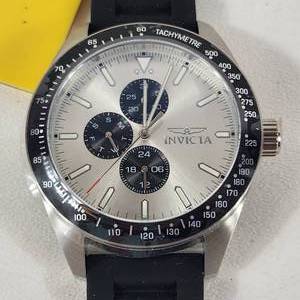 lot 35 image: New Mens INVIKTA  Wrist Watch Silver Face Black Band 47590 Japan Movement