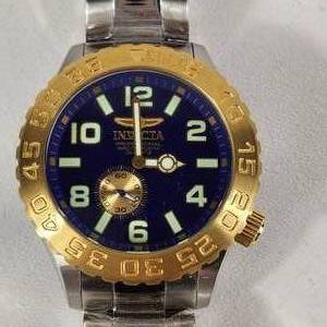 lot 40 image: Mens INVIKTA Wrist Watch Blue Face Gold And Silver Band Japan Movement 5626 New Open Box