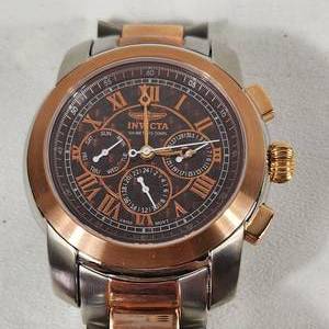 lot 41 image: New Mens INVIKTA Wrist Watch Brown Face Copper Color Numbers SilverCopper Band  Needs Battery