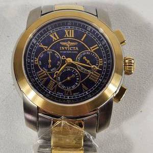 lot 45 image: Mens INVICTA Wrist Watch Blue Face GoldSilver Band 4062 New Needs Battery