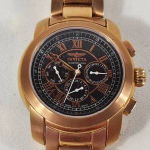 lot 53 image: Mens INVICTA Wrist Watch Black Face Copper Color Band 4059 Excellent Condition