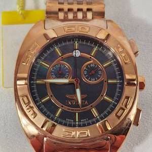 lot 62 image: Mens INVICTA Swiss Chronograph Rose Gold Blue MOP Calendar Watch 3705 NewBat 7.5 NEW