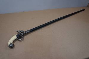 lot 267 image: Flint Lock Pistol Handle Walking Cane