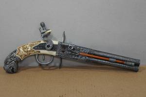 lot 271 image: 1700s Replica Flintlock Double Barrel Metal Rotating BBL Denix