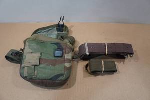lot 303 image: 3 Vintage US Army Web Belts and Canteen