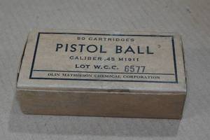 lot 346 image: 50 Military Surplus .45 Cal Ball Ammo - Olin Mathieson