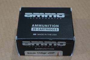 lot 364 image: 20 Ammo Inc 9mm 115 Gr JHP Ammo
