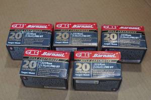 lot 368 image: 100 Barnaul .223 Rem 55 Gr FMJ BT Ammo