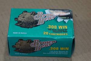lot 370 image: 20 Brown Bear .308 Win 140 Gr SP Steel Case Ammo