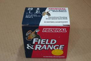 lot 402 image: 25 Federal Field & Range 20 Gauge 2-34 8 Shot Shotshells