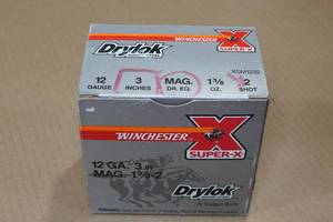 lot 408 image: 25 Winchester Drylok 12 Gauge 3 Magnum Steel 2 Shot Shotshells