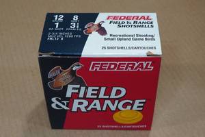 lot 410 image: 25 Federal Field & Range 12 Gauge 2-34 8 Shot Shotshells