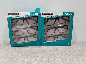 lot 57 image: 2PKS. FOSTER GRANT 2.00 FULL RIM PLASTIC READERS (3 PER PACK)