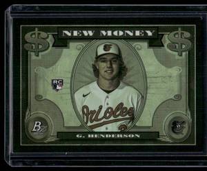 lot 19 image: Gunnar Henderson RC   2023 Bowman Platinum New Money #NM-1 Baltimore Orioles Baseball Card