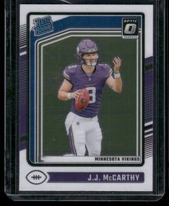 lot 29 image: J.J. McCarthy RC   2024 Donruss Optic #235 Minnesota Vikings Football Card