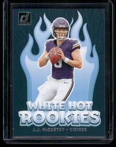 lot 187 image: J.J. McCarthy RC   2024 Donruss White Hot Rookies #9 Minnesota Vikings Football Card