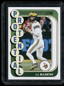 lot 188 image: J.J. McCarthy RC   2024 Score Protential #10 Minnesota Vikings Football Card