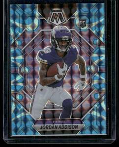 lot 189 image: Jordan Addison RC   2023 Panini Mosaic Blue Prizm #337 Minnesota Vikings Football Card