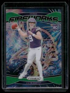 lot 191 image: J.J. McCarthy RC   2024 Panini Prizm Fireworks #18 Minnesota Vikings Football Card