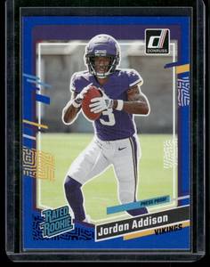 lot 192 image: Jordan Addison RC   2023 Donruss Blue #368 Minnesota Vikings Football Card