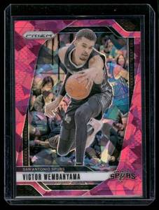 lot 228 image: Victor Wembanyama    2024 Prizm Pink Cracked Ice #172 San Antonio Spurs Basketball Card