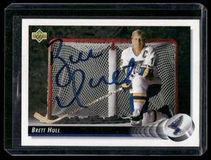 lot 9B image: Brett Hull On-Card Auto  1992 Upper Deck #29 St. Louis Blues Hockey Card