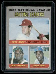 lot 50 image: 1969 N.L. Batting Leaders - Roberto Clemente  Pete Rose    1970 Topps #61  Baseball Card