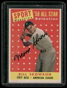 lot 106 image: Bill Skowron On Card Auto    1958 Topps #477 New York Yankees Baseball Card