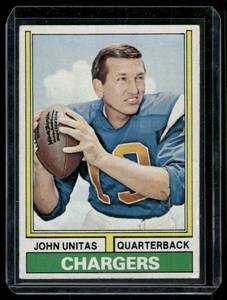 lot 143 image: John Unitas    1974 Topps #150 San Diego Chargers Football Card