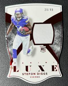 lot 13A image: Stefon Diggs RC Relic Die Cut 49 2015 Luxe #95 Rookie Football Card