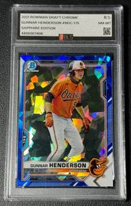 lot 16A image: Gunnar Henderson RC Graded 8.5 NM-MT 2021 Bowman Draft Chrome #BDC-175 Sapphire Edition Baseball Card