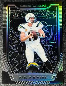 lot 22A image: Phillip Rivers 100 2018 Obsidian #40, numbered 070100, Football Card