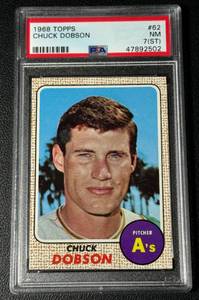 lot 32A image: 1968 Topps Chuck Dobson #62 PSA 7 NM (ST) Vintage Baseball Card