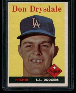 lot 11B image: Don Drysdale  1958 Topps #25 Los Angeles Dodgers Baseball Card