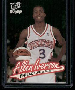 lot 95B image: Allen Iverson RC 1997 Fleer Ultra #82 Philadelphia 76ers Basketball Card