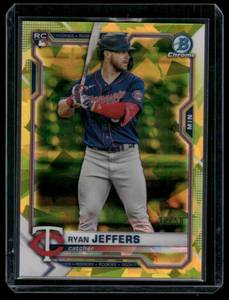 lot 110B image: Ryan Jeffers 50 RC 2021 Bowman Chrome Yellow Cracked Ice #56 Minnesota Twins Baseball Card