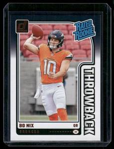 lot 112B image: Bo Nix RC 2024 Donruss Rated Rookie Throwback #46 Denver Broncos Football Card