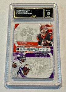 lot 11C image: Justin Jefferson  Joe Burrow RC Graded 10 Gem Mint 2020 Contenders Round Numbers #RN-BJ Rookie Football Card