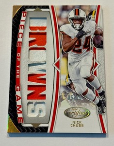 lot 30C image: Nick Chubb  25 Relic 2024 Certifies Pieces of the Game #POG-NC, numbered 0525, Football Card