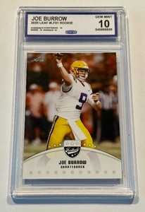 lot 32C image: Joe Burrow RC Graded 10 Gem Mint 2020 Leaf #LF01 Rookie Football Card