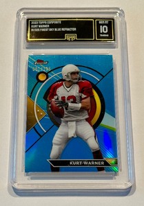 lot 35C image: Kurt Warner 325 Graded Gem Mint 20 2023 Topps Composite Finest Sky Blue Refractor Football Card
