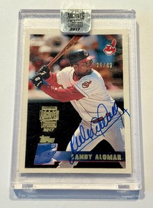 lot 72C image: Sandy Alomar Auto 42 2017 Archives Signature Series 1996 Topps Baseball #294 Card