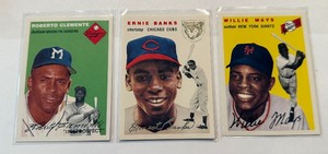 lot 91C image: 3 Archive 1954 Baseball Star Cards - Ernie Banks, Willie Mays, Roberto Clemente