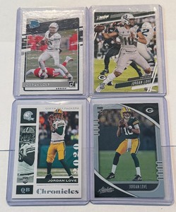 lot 94C image: Jordan Love 4 RC Lot Green Bay Packers Rookie Football Cards