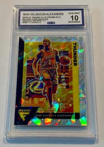 lot 8C image: Shai Gilgeous-Alexander Graded 10 Gem Mint Silver Cracked Ice 2020-21 Flux Prizm #121 Basketball Card