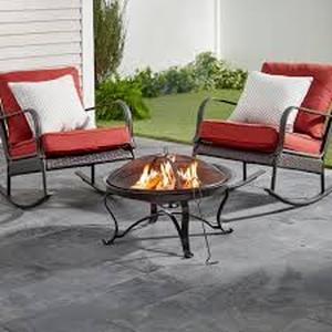 lot 1 image: Hampton Bay Sadler 29.33 in.W Rubbed Bronze Steel Wood Outdoor Fire Pit with Cover and Poker Included Customer Returns See Pictures
