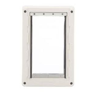 lot 12 image: Ideal Pet Products 7.25 in. x 13 in. Medium Ruff Weather Frame with Dual Flaps Dog and Pet Door Mount Door  Customer Returns See Pictures