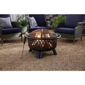 lot 18 image: Hampton Bay Piedmont 29.6 in. W Black Steel Wood Outdoor Fire Pit with Screen and Poker Included  Customer Returns See Pictures