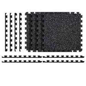 lot 26 image: Lot of Norsk Black with Blue White Flecks 20.5 in. x 20.5 in. x 0.47 in. Rubber-Tec Reversible Gym Flooring (12 sq. ft.) (4-Pack)   Customer Returns See Pictures